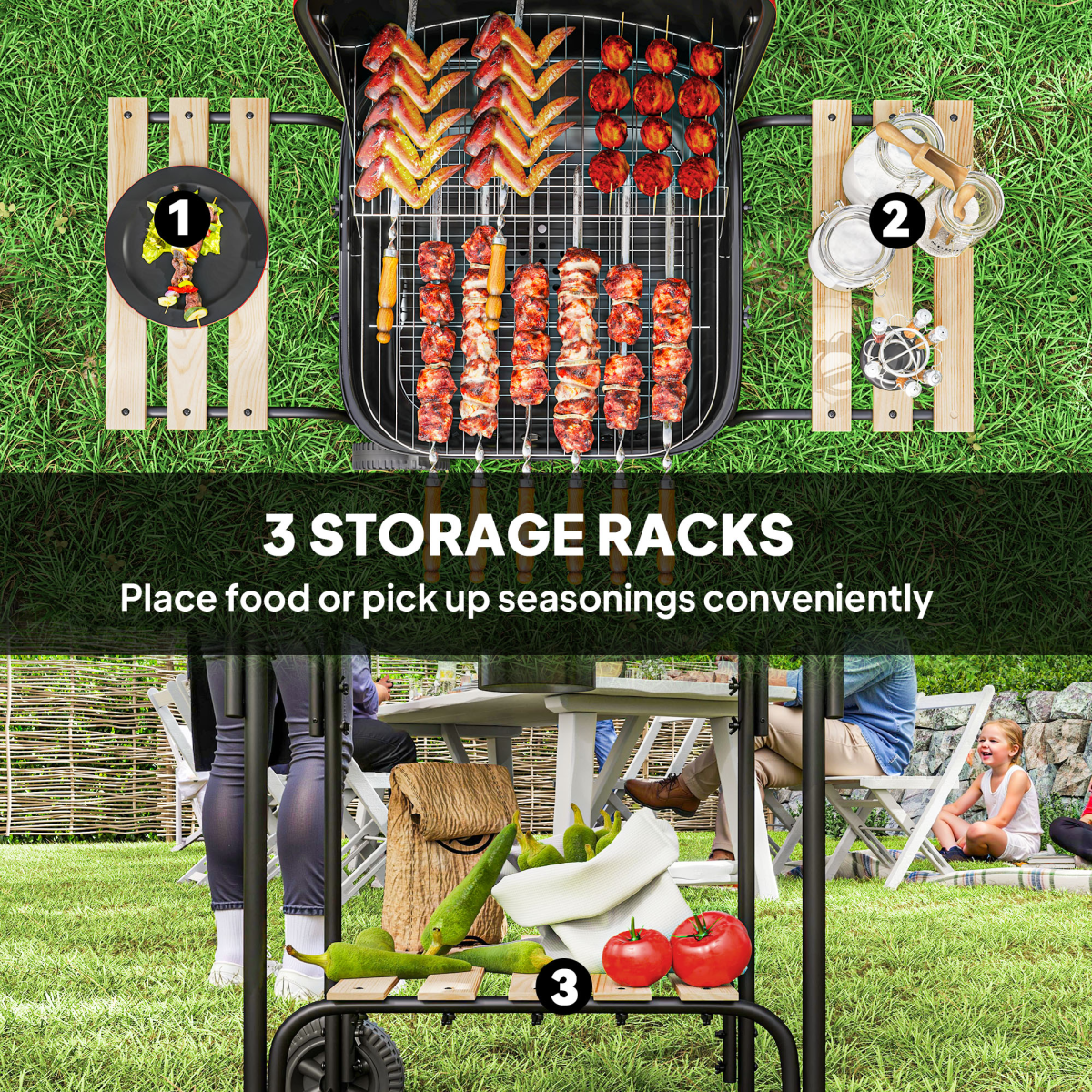 Outsunny Charcoal Barbecue Grill Portable BBQ with Lockable Lid, Vent