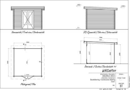 Pent 3m x 3m Log Cabin