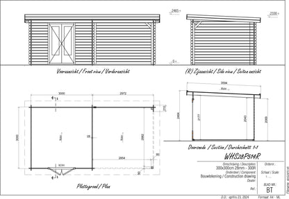 Pent 3m x 3m Log Cabin with 4.5m Canopy