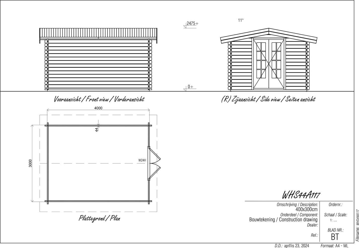 Apex 4m x 3m Log Cabin