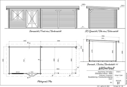 Pent 3m x 3m Log Cabin with 3m Canopy