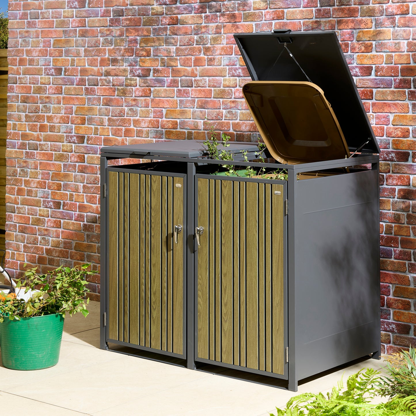 Rowlinson Wimbledon Double Bin Store - Anthracite/Oak