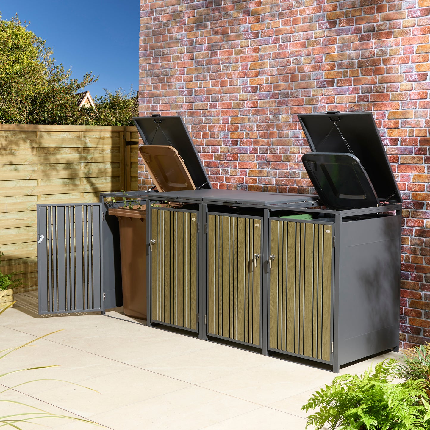 Rowlinson Wimbledon Quadruple Bin Store - Anthracite/Oak