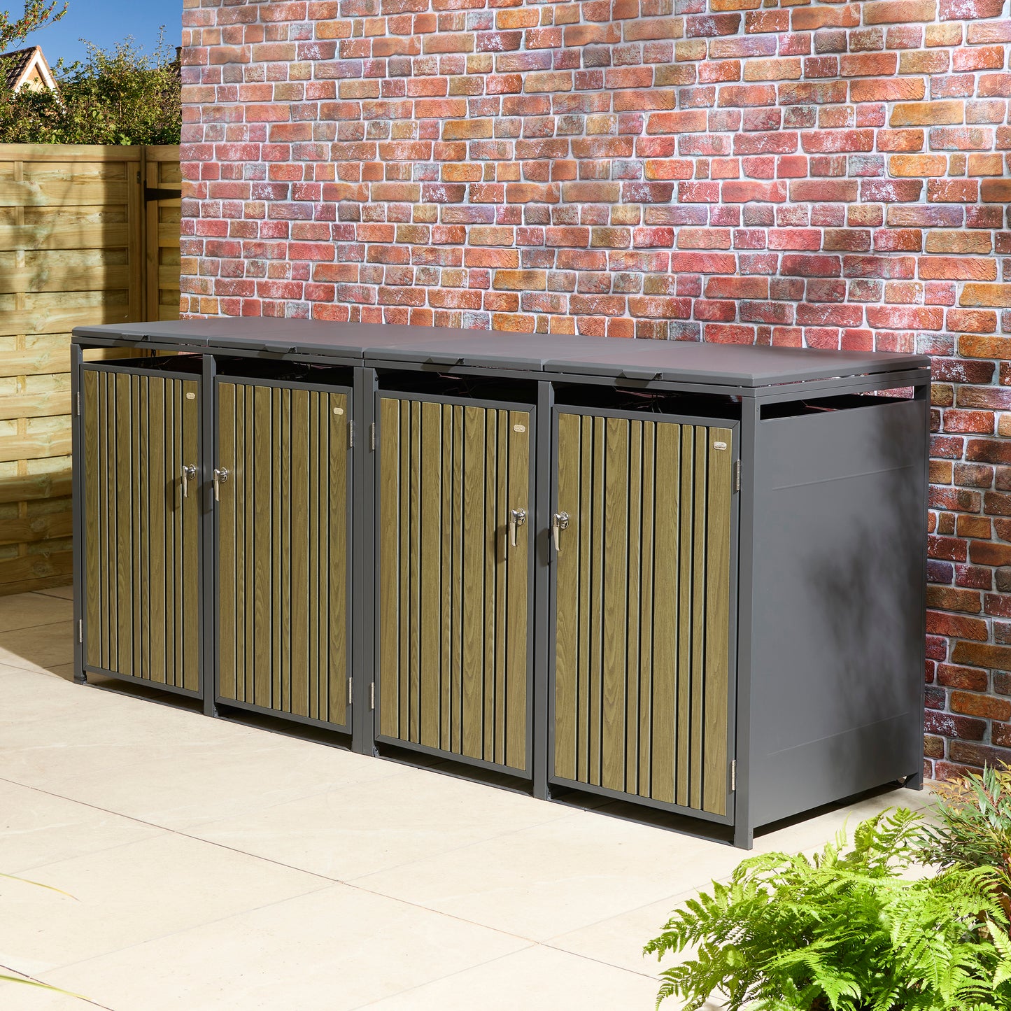 Rowlinson Wimbledon Quadruple Bin Store - Anthracite/Oak