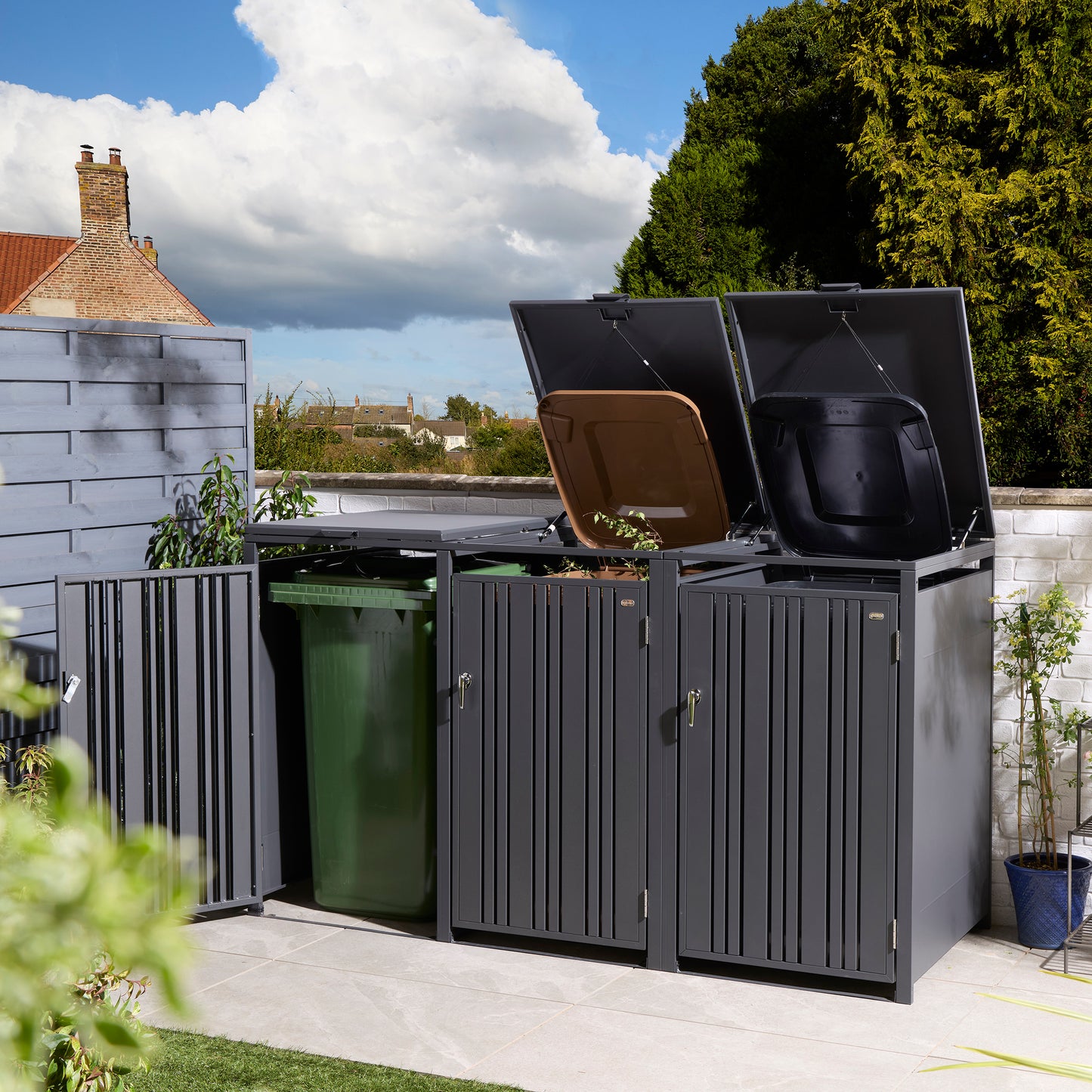 Rowlinson Wimbledon Triple Bin Store - Anthracite/Oak