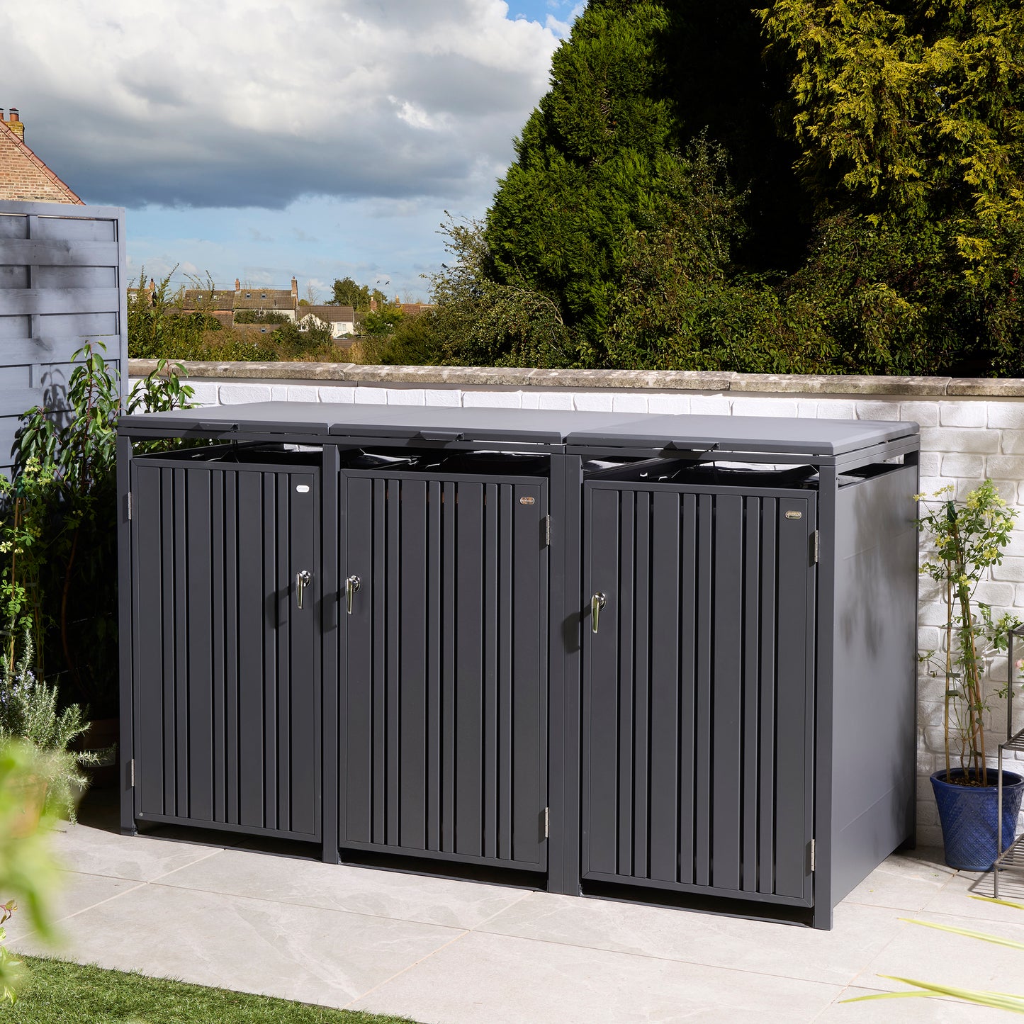 Rowlinson Wimbledon Triple Bin Store - Anthracite/Oak