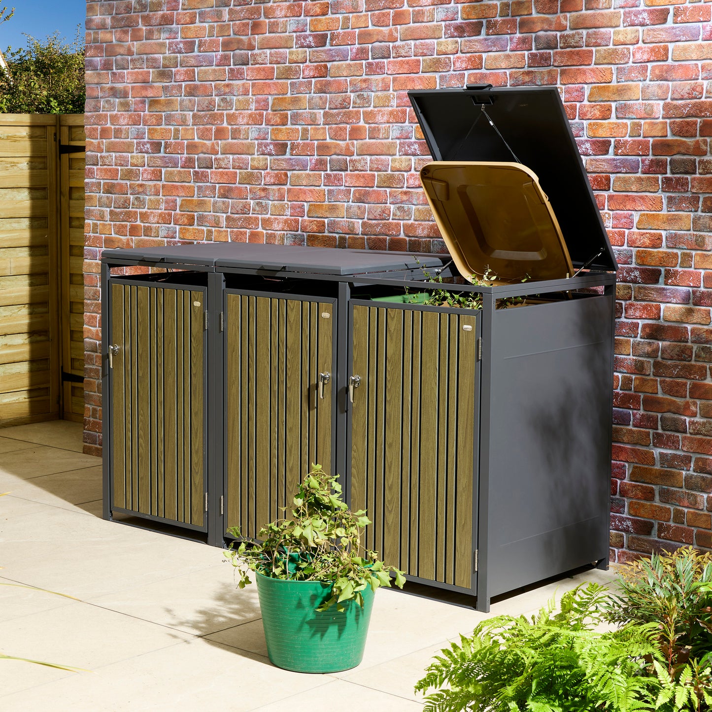 Rowlinson Wimbledon Triple Bin Store - Anthracite/Oak