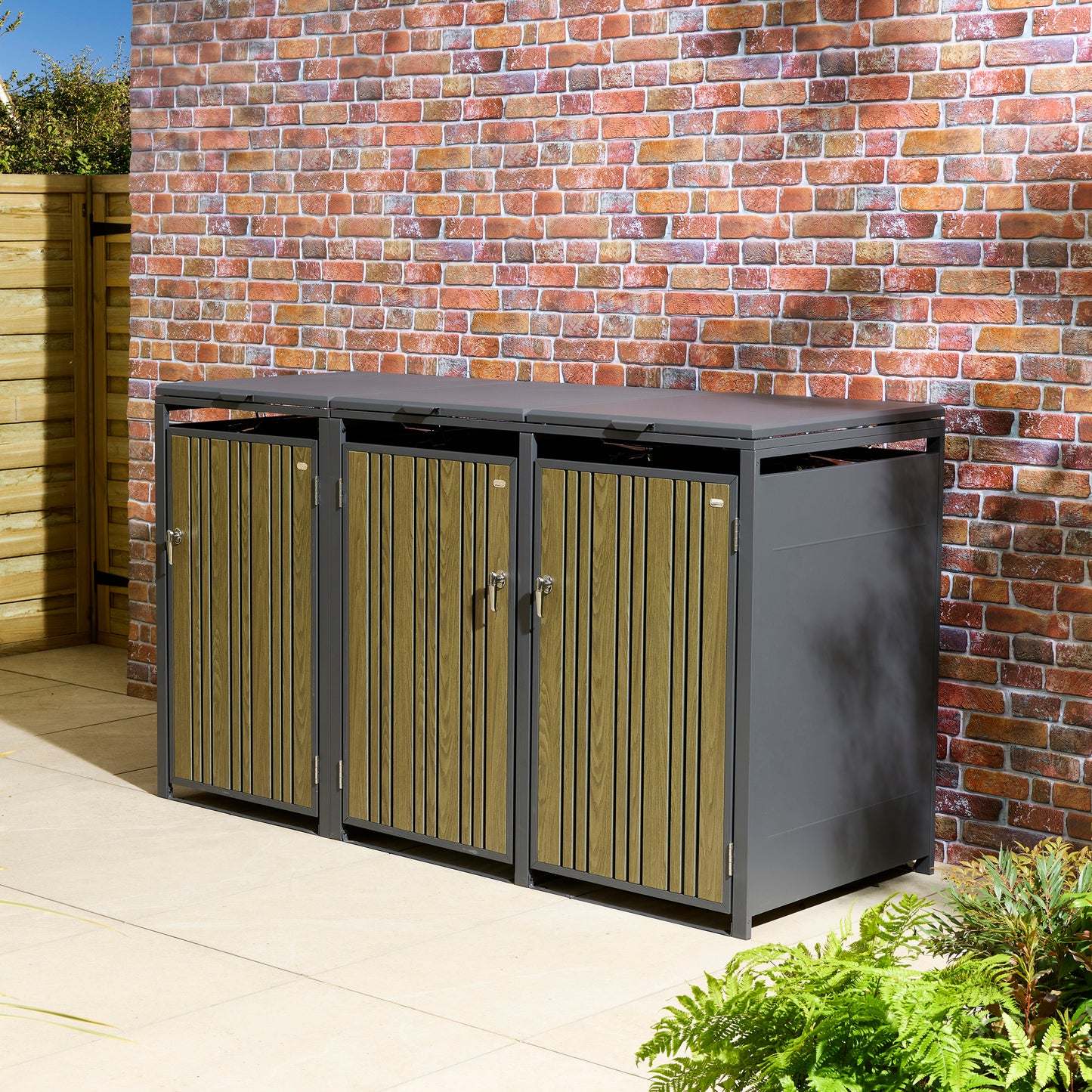Rowlinson Wimbledon Triple Bin Store - Anthracite/Oak