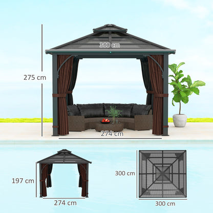 Outsunny 3x3(m) Hardtop Gazebo with Polycarbonate Roof & Sides