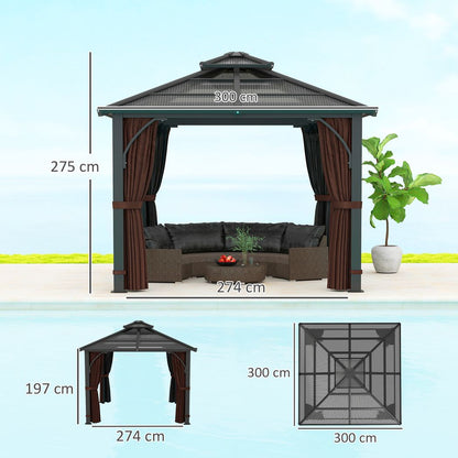 Outsunny 3x3(m) Hardtop Gazebo with Polycarbonate Roof & Sides