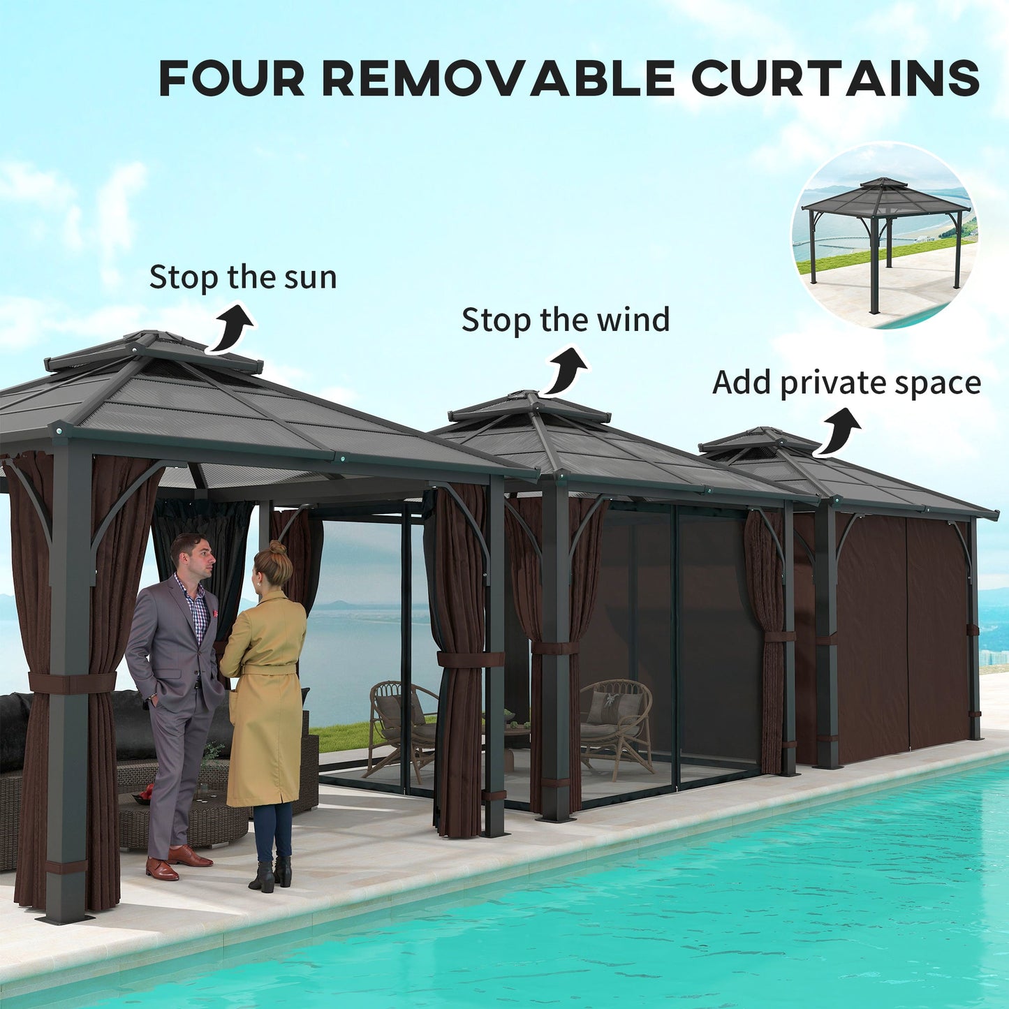 Outsunny 3x3(m) Hardtop Gazebo with Polycarbonate Roof & Sides