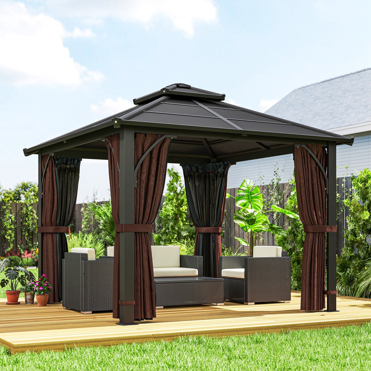 Outsunny 3x3(m) Hardtop Gazebo with Polycarbonate Roof & Sides