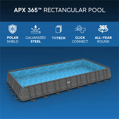 Bestway 31ft 4" x 16ft x 52" Rectangular APX 365 Above Ground Swimming Pool, Polysphere Filter Pump & Accessories