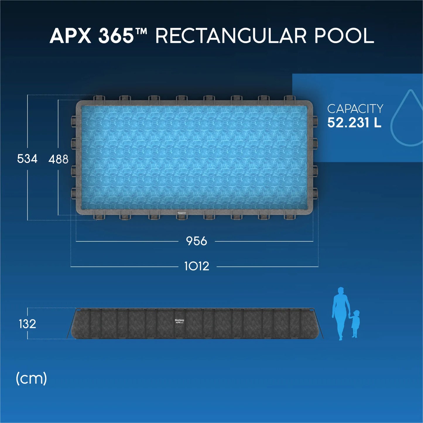 Bestway 31ft 4" x 16ft x 52" Rectangular APX 365 Above Ground Swimming Pool, Polysphere Filter Pump & Accessories