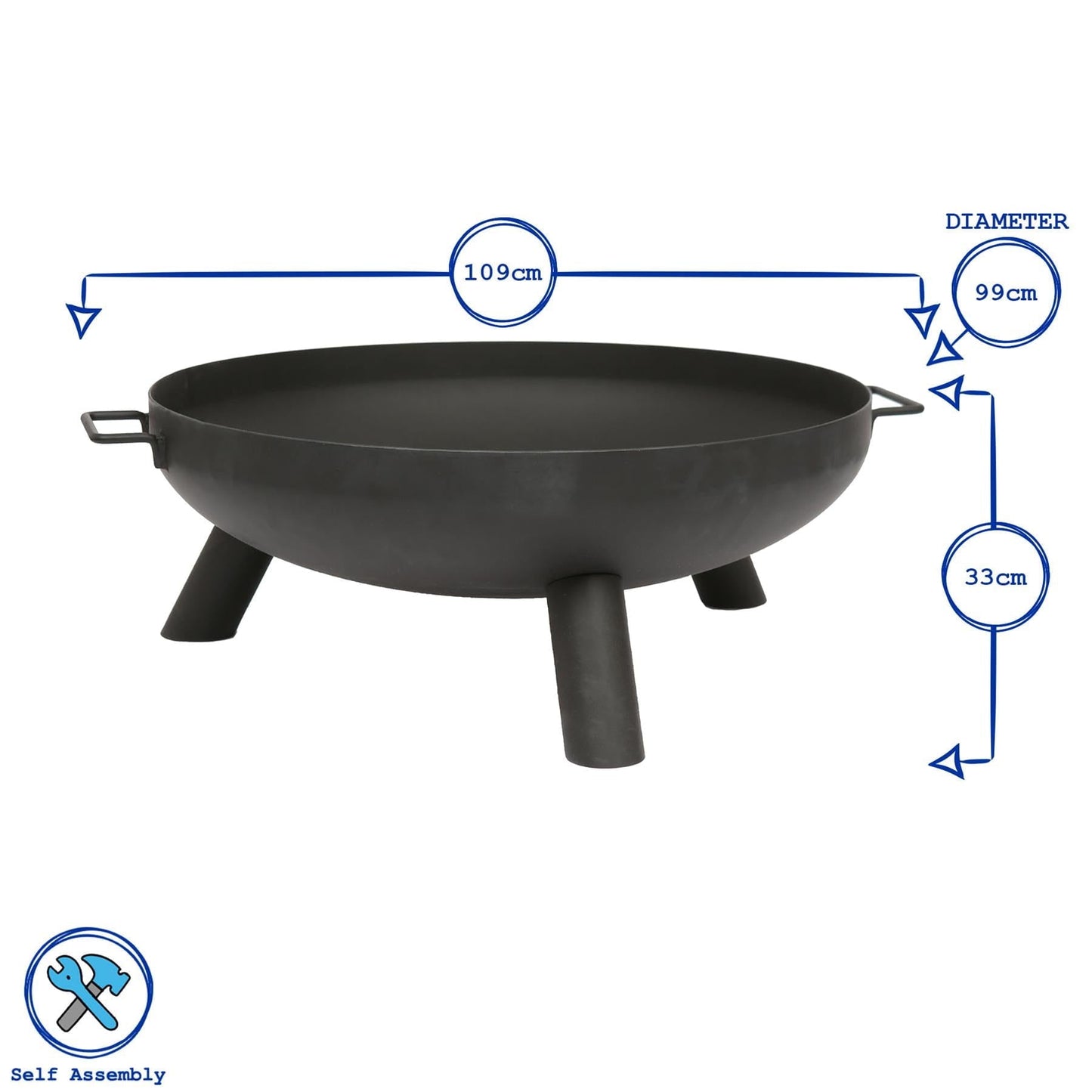XL Round Iron Fire Pit - 99cm - Black