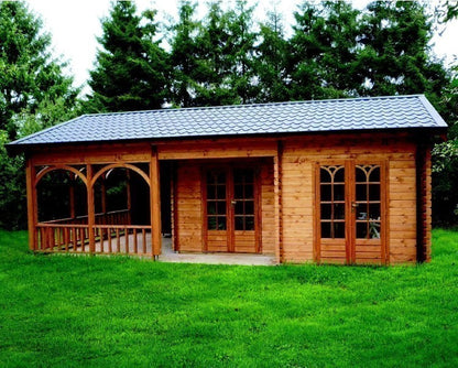 Sicily Log Cabin with Porch and Canopy 8mx5m including Floor