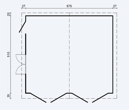 44mm Double Log Cabin Garage 5.95mx5.3m