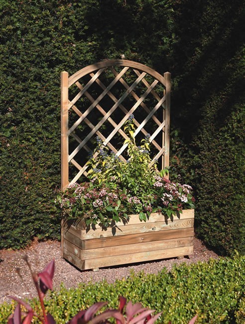 Rowlinson Wooden Rectangular Planter With Lattice