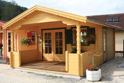 Kansas 2 4x3.5m Double glazed 45mm Log Cabin with a Verandah