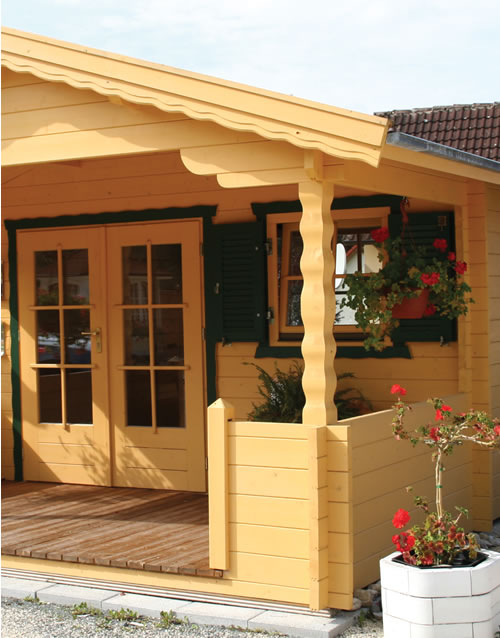 Kansas 2 4x3.5m Double glazed 45mm Log Cabin with a Verandah