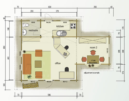 70mm Double glazed Log Cabin with 4 rooms 9mx10m