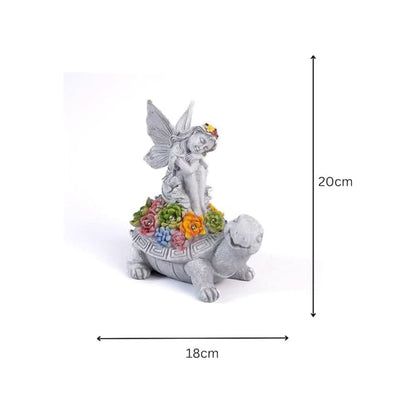 Solar Fairy Tortoise LED Garden Statue Resin Ornament 20cm