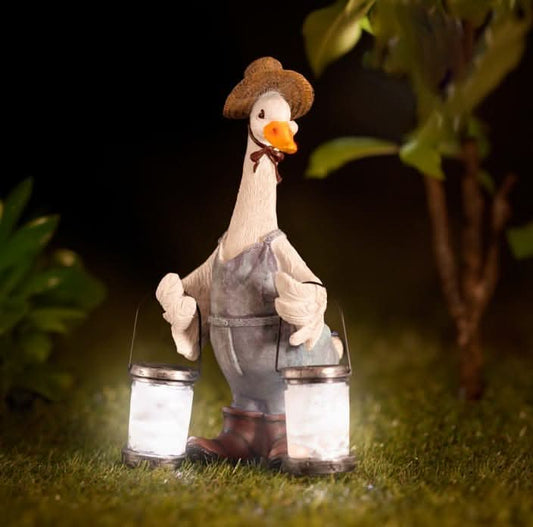 Solar Duck Garden Ornament with LED Lantern Outdoor Statue