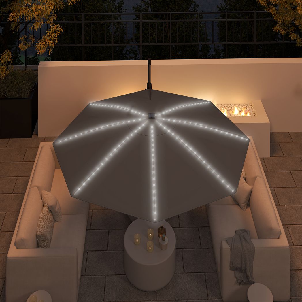 Outsunny 3(m) Garden Parasol w/ Lights, Crank Handle & Cross Base