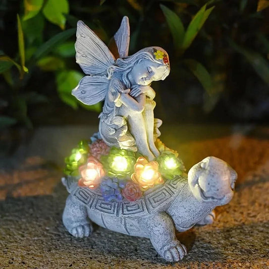 Solar Fairy Tortoise LED Garden Statue Resin Ornament 20cm