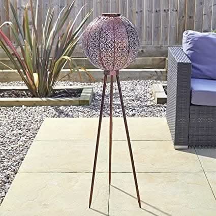 Free Standing Tripod Solar Powered Lantern Large Silhouette Effect Damasque