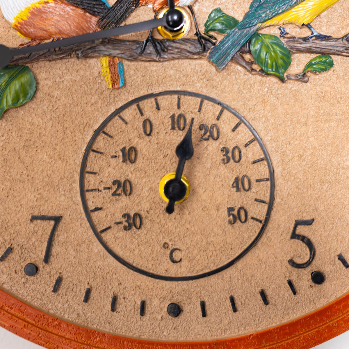 30cm Vintage Bird Wall Clock and Thermometer Weatherproof