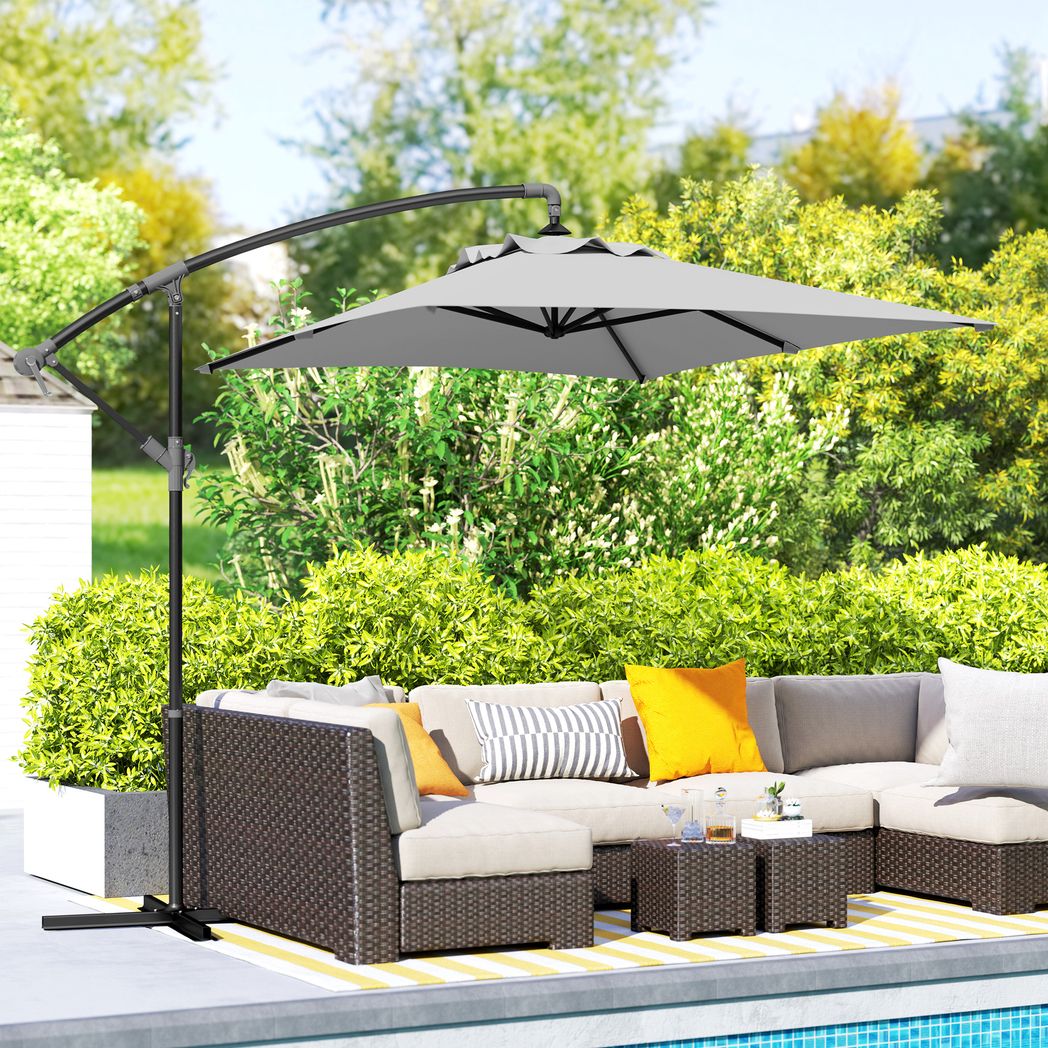 Outsunny 3 m Cantilever Parasol with Cross Base, Crank Handle