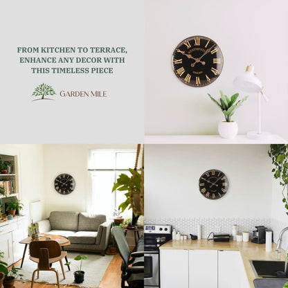 38cm Black Westminster Garden Wall Clock with Thermometer