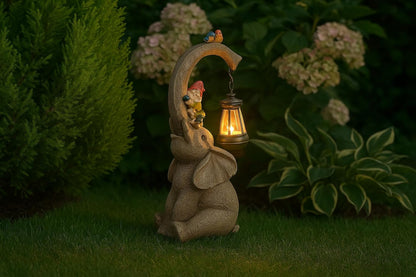 Solar Elephant Gnome Garden Ornament LED Lantern Light