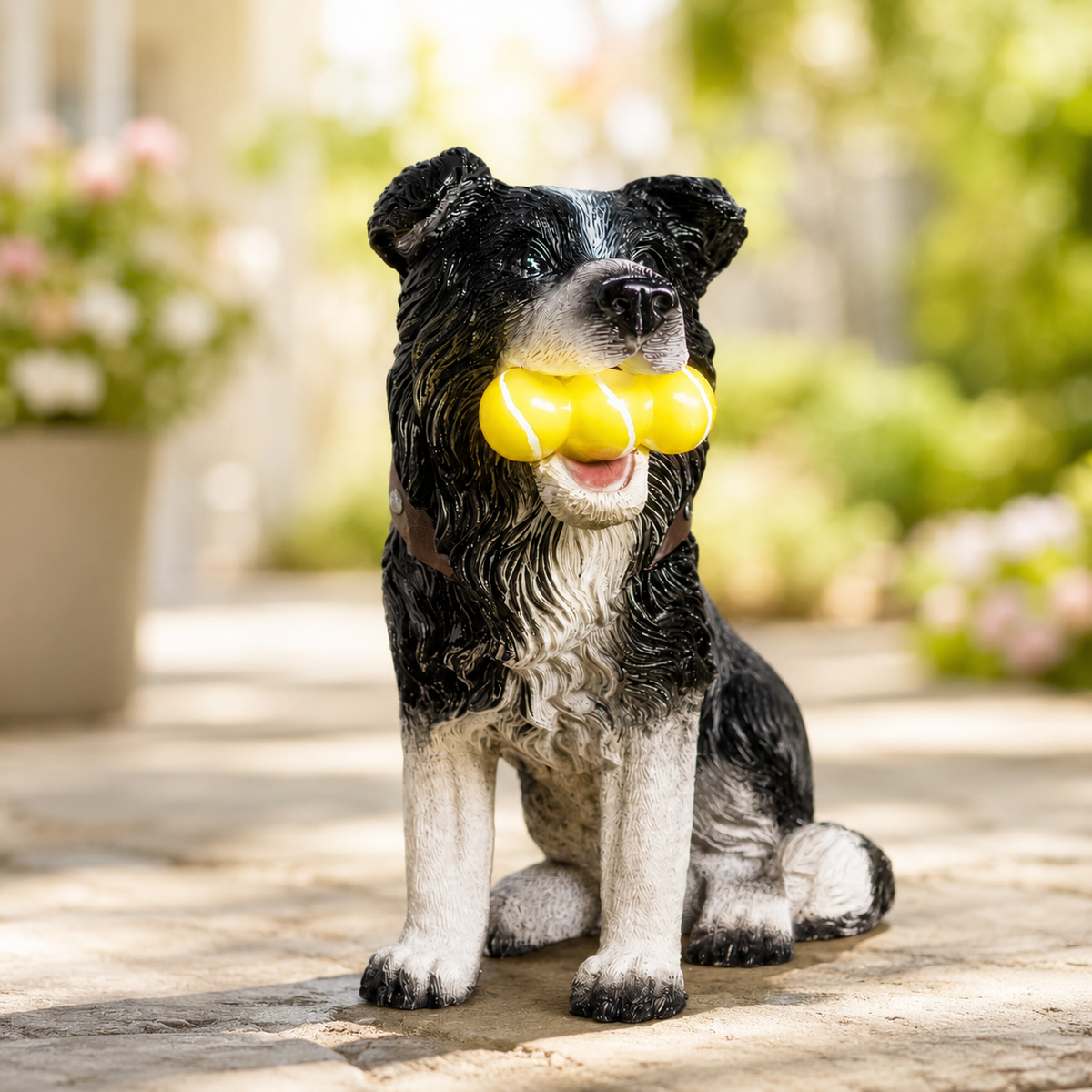 Solar Dog Garden Ornament with Light Up Tennis Balls 31cm