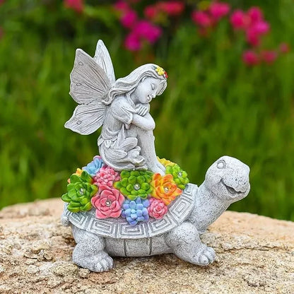 Solar Fairy Tortoise LED Garden Statue Resin Ornament 20cm