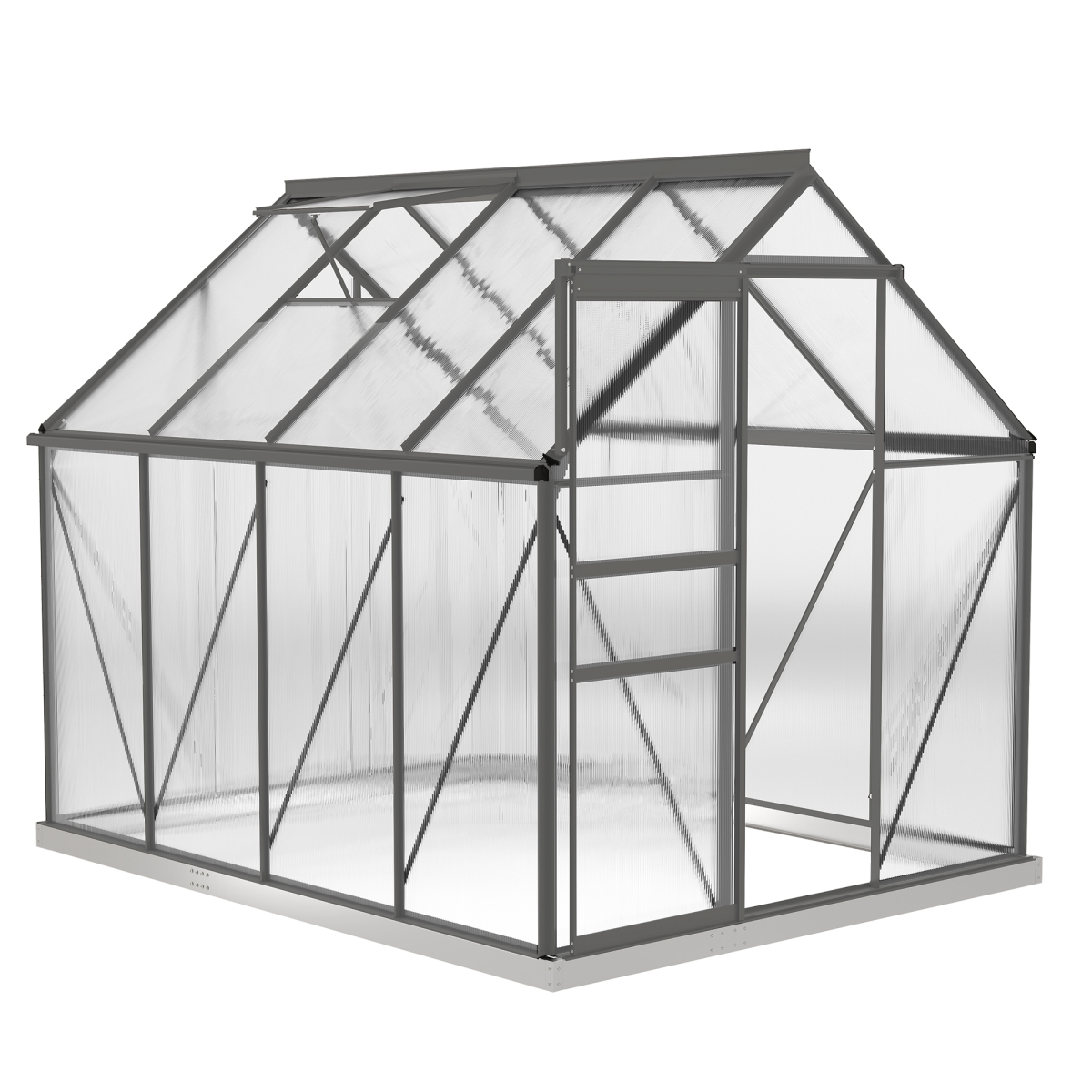 Outsunny Polycarbonate Walk-in Garden Greenhouse w/ Sliding Door Dark Grey