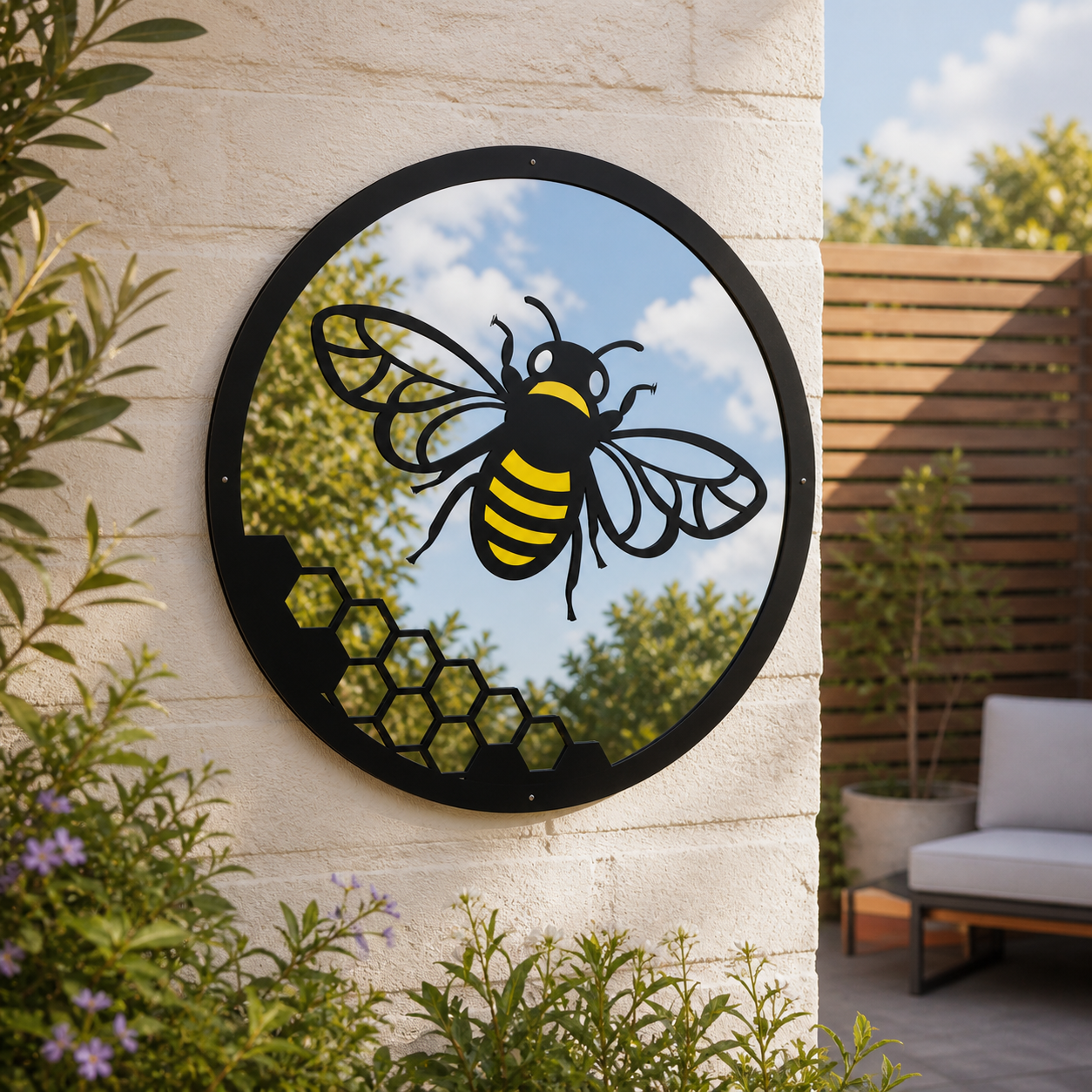 SunCatcher Garden Mirror Round Yellow Honey Bee Range of Sizes
