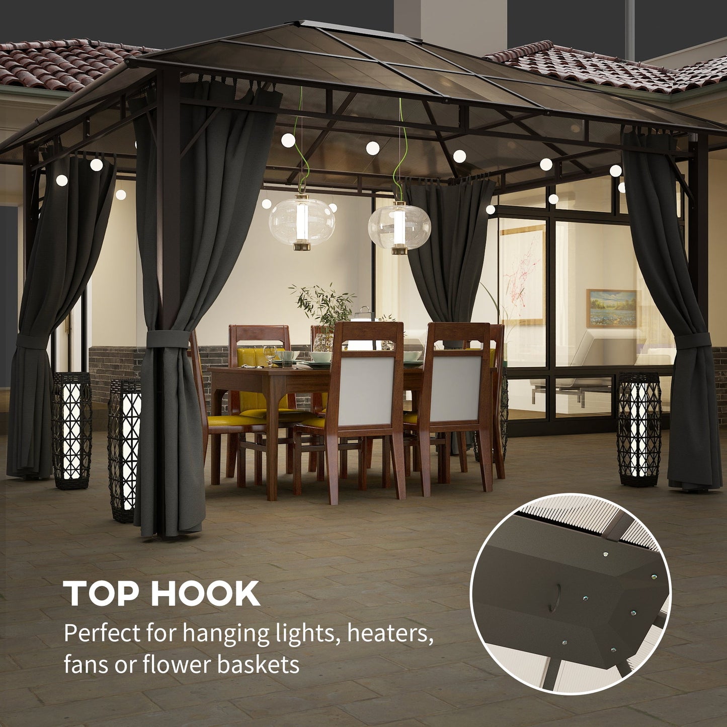 Outsunny 3.6x3(m) Hardtop Gazebo Garden Pavilion w/ Polycarbonate Roof, Grey