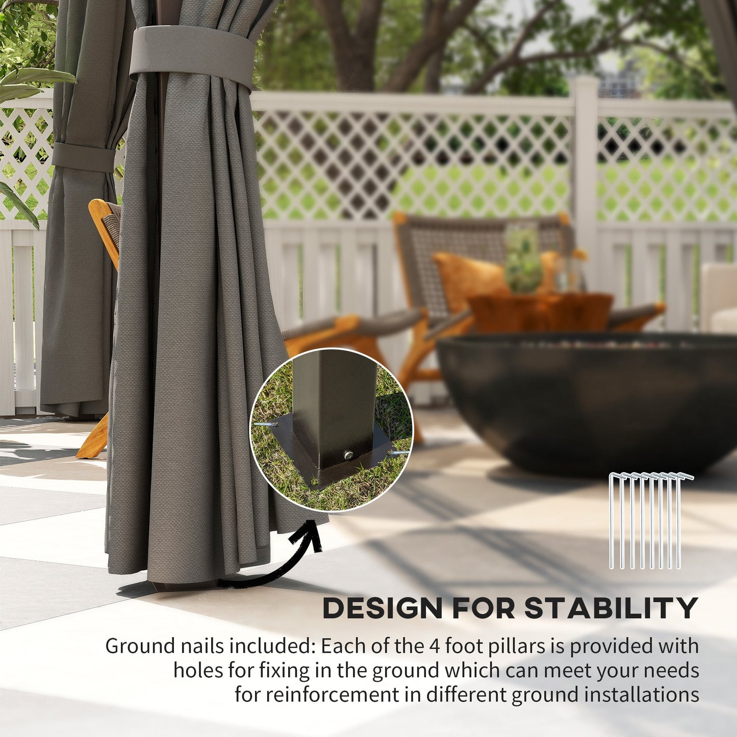 Outsunny 3.6x3(m) Hardtop Gazebo Garden Pavilion w/ Polycarbonate Roof, Grey