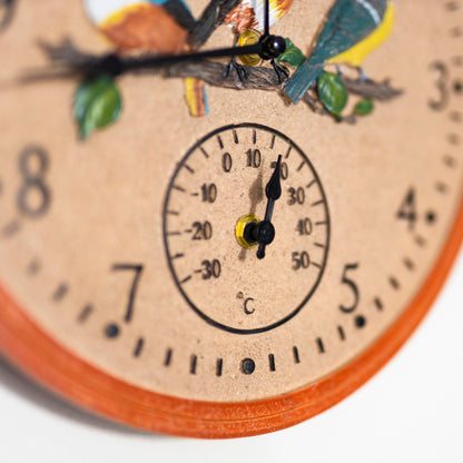 30cm Vintage Bird Wall Clock and Thermometer Weatherproof