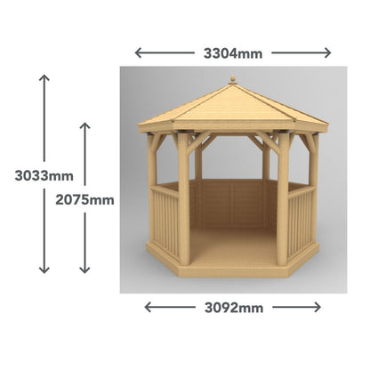 3m Premium Hexagonal Wooden Garden Gazebo with Cedar Roof – Furnished