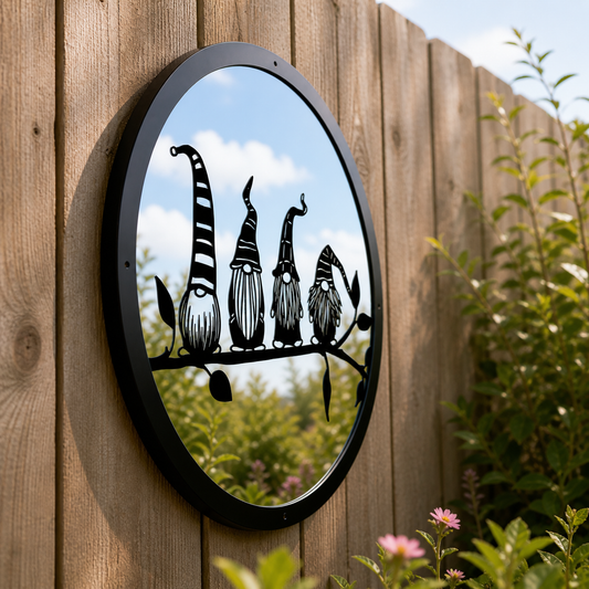 Four Friendly Gonks Garden Mirror
