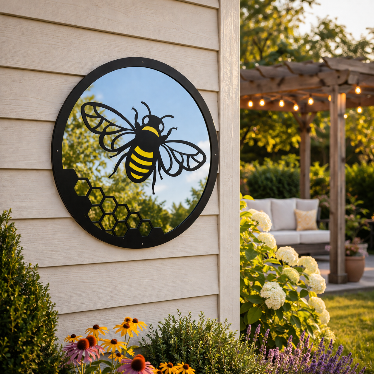 SunCatcher Garden Mirror Round Yellow Honey Bee Range of Sizes