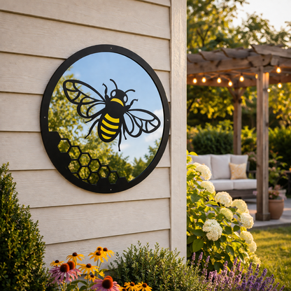 SunCatcher Garden Mirror Round Yellow Honey Bee Range of Sizes