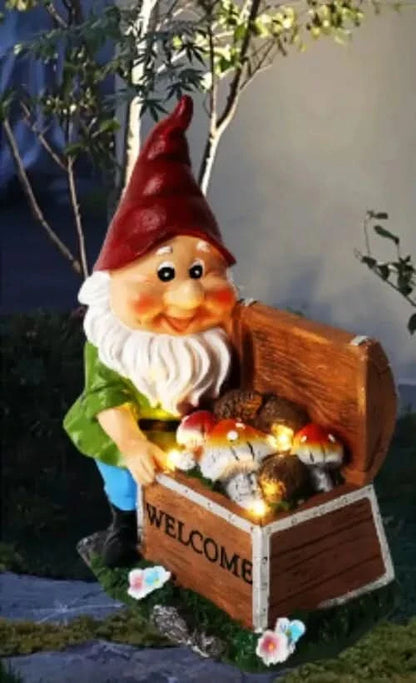 Solar Gnome Garden Ornament LED Welcome Chest Home Patio Flower Bed Lighting