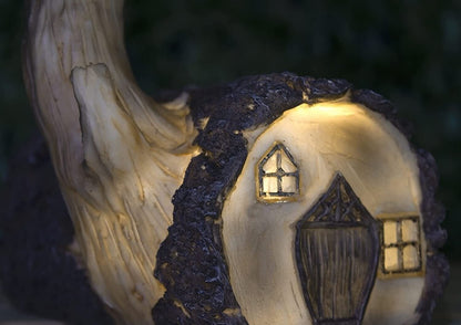 Solar Fairy House Garden Ornament Wooden Log Effect Light Up LED Home