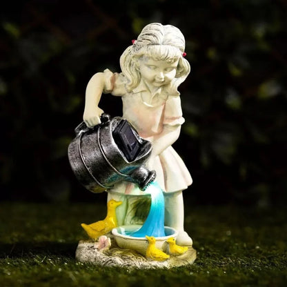 Solar Girl with Watering Can & Ducks Ornament