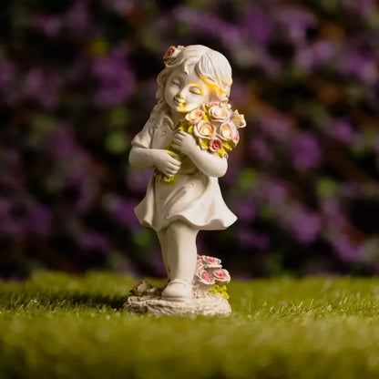 Solar Fairy Ornament Light Garden Decoration Stone Effect Girl Flowers Lighting