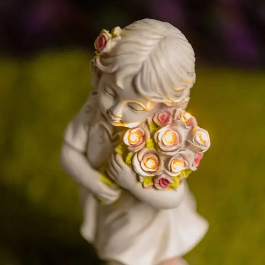 Solar Fairy Ornament Light Garden Decoration Stone Effect Girl Flowers Lighting - Taylors Garden Buildings (view 2)